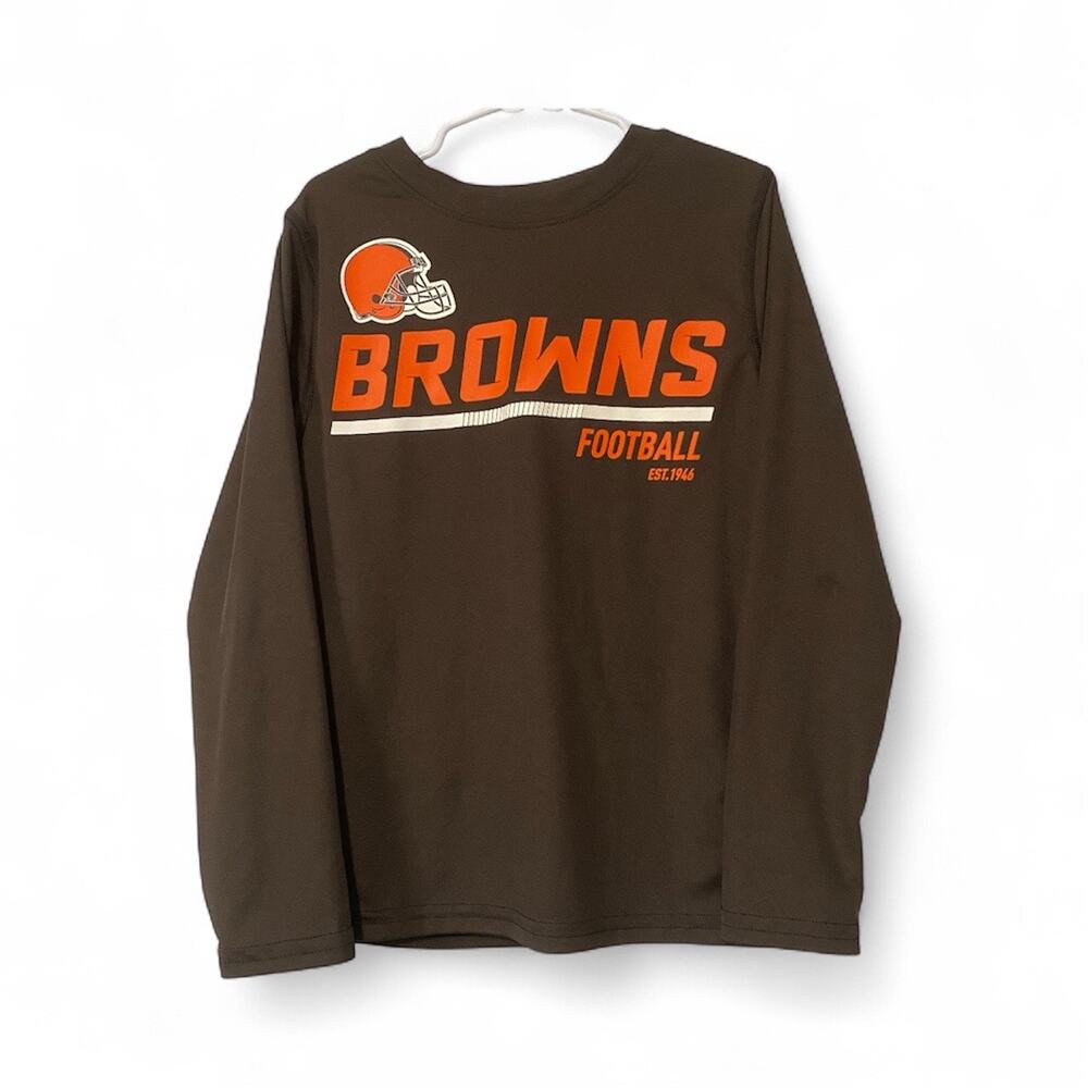 Cleveland Browns NFL Long Sleeve Shirt Kids Size 5-6 Brown Orange Football Tee